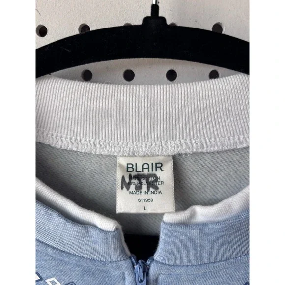 Blair 1/4 Zip Women's Lg Cotton Blend Fleece Sweatshirt Blue Geo Floral Print - Picture 3 of 6